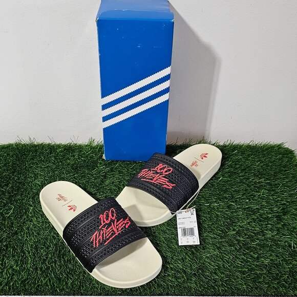 Adidas x 100 Thieves Adilette - Core Black / Red - Men\'s Size 12 - JR9152